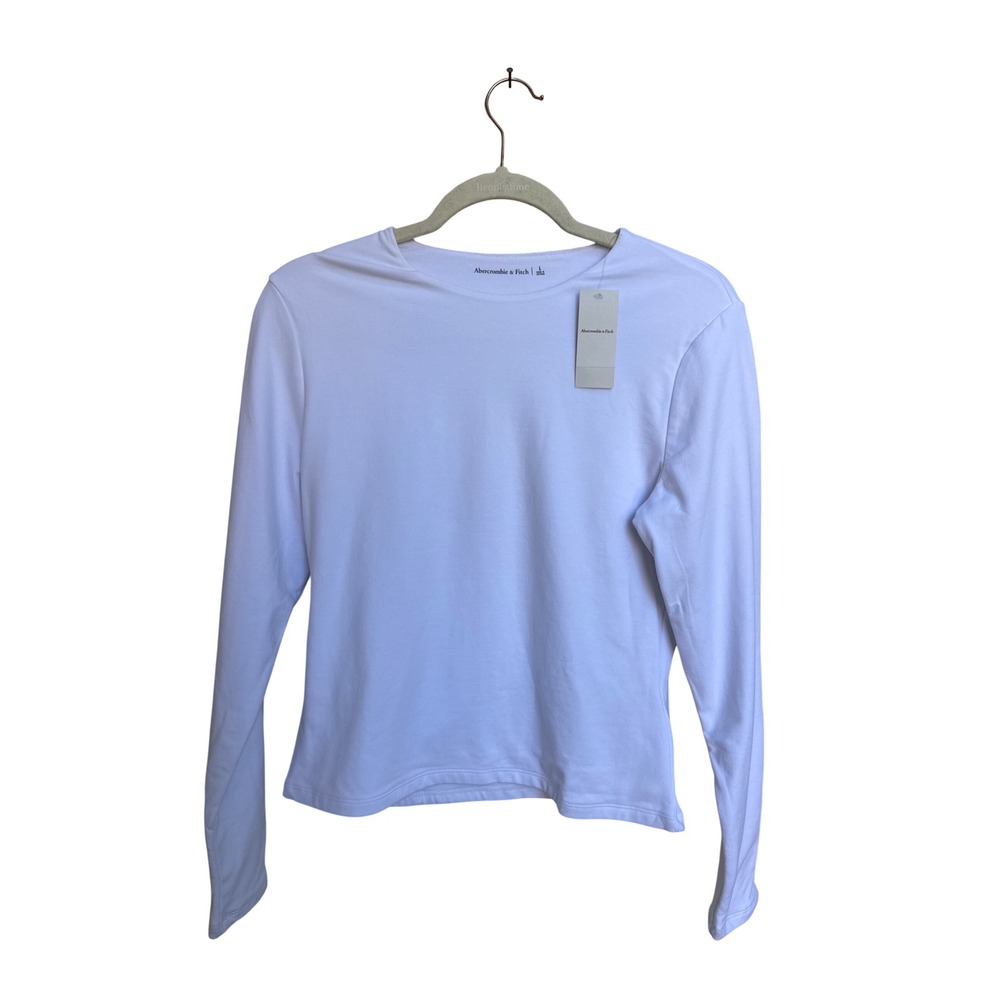 Abercrombie & Fitch Womens White Long Sleeve Crew Neck Shirt Size Large NWT